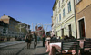 People are enjoying sunny and warm spring day in middle of Slovene capital city Ljubjana, Slovenia.
