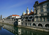 People are enjoying sunny and warm spring day in middle of Slovene capital city Ljubjana, Slovenia.
