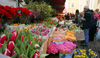 People used sunny and warm spring day for shopping for Easter holidays in market in middle of Slovene capital city Ljubjana, Slovenia.
