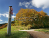 White dot with red border is mark for mountain paths leading through forest and mountains across Slovenia. In early fall morning this marks are often only signs directing keen mountaineers from valley up to hills. When fog is still covering most of lower laying landscape, top of hills are already glowing in colorfull fall colors which are even more glowing due cold weather in last few days.
