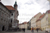 Mestna hisa (Town hall) in center of Ljubljana, Slovenia, with Robbov Vodnjak (Robba fountain) in middle of square. The Robba fountain isofficially known as the Fountain of the Three Rivers of Carniola and is located infront of Town hall. The fountain was designed between 1743 and 1751 by the Italian sculptor Francesco Robba who, inspired by Berninis Fountain of the Four Rivers on Piazza Navona, designed the fountain to represent the three rivers of Carniola, Ljubljanica, Sava and Krka.
