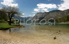Lake Bohinj lies between Bohinjs mountains, which rise from 1600 to 2000 meters, and is Slovenias largest glacial lake. It is 4.2 kilometers long, one kilometer wide, and forty-five meters deep. <br> Bohinj is a valley that stretches from Soteska to Ukanc. On the south side, it is enclosed by the Lower Bohinj Mountains, which rise to 2.000 meters, and on the north by the Triglav mountain range with 2864m high Mount Triglav, Slovenias highest mountain.
