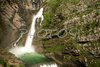 The Savica runs over 38 m long level and falls almost 51 m deep. Total difference in height is 78 m. Another smaller waterfall also falls 25 m deep. Both waterfalls together form the two-part waterfall in the shape of the letter A. Right after the pool, which is artificially supported, is a small dam. <br> Bohinj Lake has numerous inflows, the most important one is the Savica. Its water bursts from the underground of the Dolina sedmerih jezer (The Seven Triglav Lakes Valley) in the walls of Komarca as Savica Waterfall, which is the most famous Slovenian waterfall.  <br> Lake Bohinj lies between Bohinjs mountains, which rise from 1600 to 2000 meters, and is Slovenias largest glacial lake. It is 4.2 kilometers long, one kilometer wide, and forty-five meters deep. <br> Bohinj is a valley that stretches from Soteska to Ukanc. On the south side, it is enclosed by the Lower Bohinj Mountains, which rise to 2.000 meters, and on the north by the Triglav mountain range with 2864m high Mount Triglav, Slovenias highest mountain.
