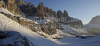 Landscape with high Dolomite mountains around Gardena pass in Val Gardena, Italy on late winter evening of 11th of March 2011.
