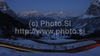 Landscape with high Dolomite mountains around Gardena pass in Val Gardena, Italy on late winter evening of 11th of March 2011.
