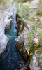 Soca river is flowing through gorges near village Lepena, Slovenia. Early morning sun is shining through tree leaves on morning of Friday, 22nd of April 2011.
