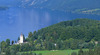 View to Bohinj lake, Slovenia, from top of Pec. Top of Pec is reaching 720meters above sea level and is located on east side of Bohinj lake offering splendid views to Bohinj Lake and surrounding mountains.
