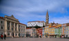 View to city of Piran, Slovenia, and Tartini Square. The Tartini Square is the largest square in the town of Piran, Slovenia. It was named after violinist and composer Giuseppe Tartini, of whom a monument was made in 1896. The city resembles a large open-air museum, with medieval architecture and a rich cultural heritage. Narrow streets and compact houses give the town its special charm.
