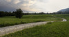 Fields near Preddvor, Slovenia, on summer evening of 13th June 2014,  with stormy sky above them, just after rain storm just passed the area.
