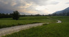 Fields near Preddvor, Slovenia, on summer evening of 13th June 2014,  with stormy sky above them, just after rain storm just passed the area.
