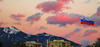 Sunset overt the Alps. The Kamnik-Savinja Alps with Krvavec ski center seen from Kranj.
