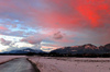 Sunset and the Kamnik-Savinja Alps seen from Kranj.
