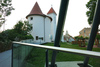 The Pungert tract is located at the edge of the old town on the promontory near Trubar Square.  Despite a number of reconstructions, Pungert still contains one wholly preserved 16th century medieval defence tower; it served as the towns dungeon (1832) and later was used for housing purposes. In the immediate vicinity of the tower is a Gothic rib-vaulted church built during the 15th century plague and dedicated to the deadly disease protectors, St. Fabian, St. Sebastian and St. Rok. The bell tower and the shed were added to the building in the 18th and 19th centuries respectively.
