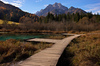 Zelenci is a spring and nature reserve near village of Kranjska Gora, Slovenia. Zelenci spring is source of Sava river. At Zelenci, water from the underground stream Nadiza emerges through the porous lake bottom, whose waters are noted for their deep, brilliant green. The spring and its surrounding area are named after this color, as zelen meaning green in Slovene. 
