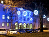 Christmas lights and Building of the Kranj Town Council in Slovenski trg
