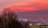 Sunset overt the Alps. The Kamnik-Savinja Alps with Krvavec ski center seen from Kranj.
