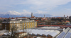 City of Kranj with the KamnikÐSavinja Alps (Kamnisko-Savinjske Alpe) in background. 
