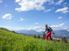 Mountain running in the hills around city of Kranj, Slovenia, on late Friday afternoon 15th of April 2016.
