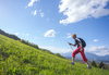 Mountain running in the hills around city of Kranj, Slovenia, on late Friday afternoon 15th of April 2016.
