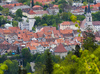 View to city of Kranj, Slovenia, from top of Smarjenta gora, 652m high hill near Kranj, Slovenia on Sunday morning, 24th of April 2016.
