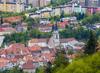 View to city of Kranj, Slovenia, from top of Smarjenta gora, 652m high hill near Kranj, Slovenia on Sunday morning, 24th of April 2016.
