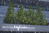 Snowing in Kranj, Slovenia, on 27th of April 2016. <br> Kranj Town Library in Tavcarjeva street.
