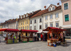 Saturday market in in Main square, (Glavni trg), Kranj, Slovenia

