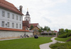 Khislstein Castle courtyard  with the Rosary church (Rozenvenska cerkev)  in background  Kranj, Slovenia
