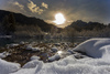 Views to Zelenci spring near Kranjska Gora on sunny morning of Sunday, 15th of January 2017, after snow storm passed Kranjska Gora, Slovenia, and delivered long awaited 30 to 40cm of fresh snow. <br> Zelenci Springs is a nature reserve near the town of Kranjska Gora, in the far northwestern corner of Slovenia. It is the source of the Sava Dolinka River.
