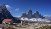 Rifugio Locatelli - Drei Zinnen Hutte on north side of Drei Zinnen - Tre Cime above Misurina, Italy, seen during early morning hike on Tuesday, 25th of June 2019.
