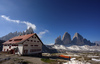 Rifugio Locatelli - Drei Zinnen Hutte on north side of Drei Zinnen - Tre Cime above Misurina, Italy, seen during early morning hike on Tuesday, 25th of June 2019.
