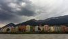 Views to Innsbruck, Austria, old city centre and river banks on hot summer Monday, 1st of July 2019.
