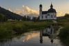 View to Seefeld church located next to little stream just outside of village Seefeld in Tirol, Austria.
