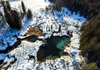 Aerial view to Zelenci wetland near Kranjska Gora in Zgornjesavska region, which are also known as the source of Sava Dolinka river.