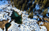 Aerial view to Zelenci wetland near Kranjska Gora in Zgornjesavska region, which are also known as the source of Sava Dolinka river.