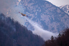 Few 100 firefighters, 4 helicopters and firefighting plane that came to help from Croatia, tried to extinguish forest fire that started in mountains above village Potoce near Preddvor, Slovenia on Monday 28th of March 2022. Their efforts were still continuing on Tuesday, 29th of March 2022.