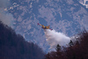 Few 100 firefighters, 4 helicopters and firefighting plane that came to help from Croatia, tried to extinguish forest fire that started in mountains above village Potoce near Preddvor, Slovenia on Monday 28th of March 2022. Their efforts were still continuing on Tuesday, 29th of March 2022.