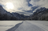 Winter in Planica valley near Kranjska Gora, Slovenia. Winter finally came to Slovenia with heavy snowfall ai middle of January, covering valleys with 10-30cm of snow, while mountains got extra 60 to 80cm deep snow blanket.