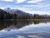 Heavy rain on end of October and beginning of November 2023 flooded multiple grass-fields and meadows near villages of Kranjska Gora and Ratece, Slovenia. Gras fields are turned into lakes and are seen near village of Ratece, Slovenia, on early morning of 12th of November 2023.