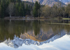 Heavy rain on end of October and beginning of November 2023 flooded multiple grass-fields and meadows near villages of Kranjska Gora and Ratece, Slovenia. Gras fields are turned into lakes and are seen near village of Ratece, Slovenia, on early morning of 12th of November 2023.