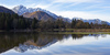 Heavy rain on end of October and beginning of November 2023 flooded multiple grass-fields and meadows near villages of Kranjska Gora and Ratece, Slovenia. Gras fields are turned into lakes and are seen near village of Ratece, Slovenia, on early morning of 12th of November 2023.