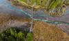 Zelenci wetlands near Kranjska Nora, Slovenia after heavy rainfall on 12th of November 2023. Zelenci are ground source of Sava Dolinka river, where water boils from up to 2 meters deep green lake.