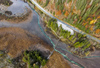 Zelenci wetlands near Kranjska Nora, Slovenia after heavy rainfall on 12th of November 2023. Zelenci are ground source of Sava Dolinka river, where water boils from up to 2 meters deep green lake.