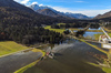 Heavy rain on end of October and beginning of November 2023 flooded multiple grass-fields and meadows near villages of Kranjska Gora and Ratece, Slovenia. Gras fields are turned into lakes and are seen near village of Ratece, Slovenia, on early morning of 12th of November 2023.