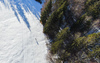 Aerial views to cross country skiing tracks near Ratece, Slovenia, on sunny winter morning of 23rd of December 2023.