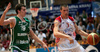 Davor Kus (no.5) of Croatia (R) and Goran Dragic (no.9) of Slovenia (L) during preparation match for Olympic qualifications, between Slovenia and Croatia. Preparation match between Slovenia and Croatia was played in Sencur, Slovenia, on Saturday, 28th of June 2008.
