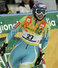 Tina Maze of Slovenia reacts after crossing finish line in second run of women giant slalom World Cup race in Maribor, Slovenia. Giant slalom race of 44th Golden Fox trophy and Women FIS Alpine skiing World Cup was held in Maribor, Slovenia, on 12th of January 2008.
