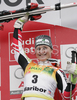 Elisabeth Goergl of Austria celebrating her victory in women giant slalom World Cup race in Maribor, Slovenia. Giant slalom race of 44th Golden Fox trophy and Women FIS Alpine skiing World Cup was held in Maribor, Slovenia, on 12th of January 2008.
