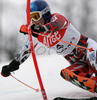 Third placed after first run, Tanja Poutiainen of Finland skiing in first run of women slalom World Cup race in Maribor, Slovenia. First slalom run of 44th Golden Fox trophy and Women FIS Alpine skiing World Cup was held in Maribor, Slovenia, on 13th of January 2008.
