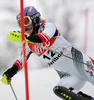 Michaela Kirchgasser of Austria skiing in first run of women slalom World Cup race in Maribor, Slovenia. First slalom run of 44th Golden Fox trophy and Women FIS Alpine skiing World Cup was held in Maribor, Slovenia, on 13th of January 2008.
